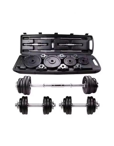 Çantalı Döküm Plaka Dambıl Seti 50 Kg siyah Dumbbell Set